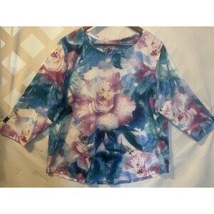 New ALLISON DALEY Watercolor Art Floral Print Paillette Embellished Knit Top XL